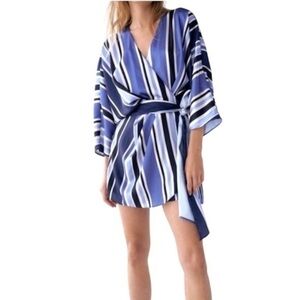 Zara Striped Wrap Skort Romper Blue and White Small